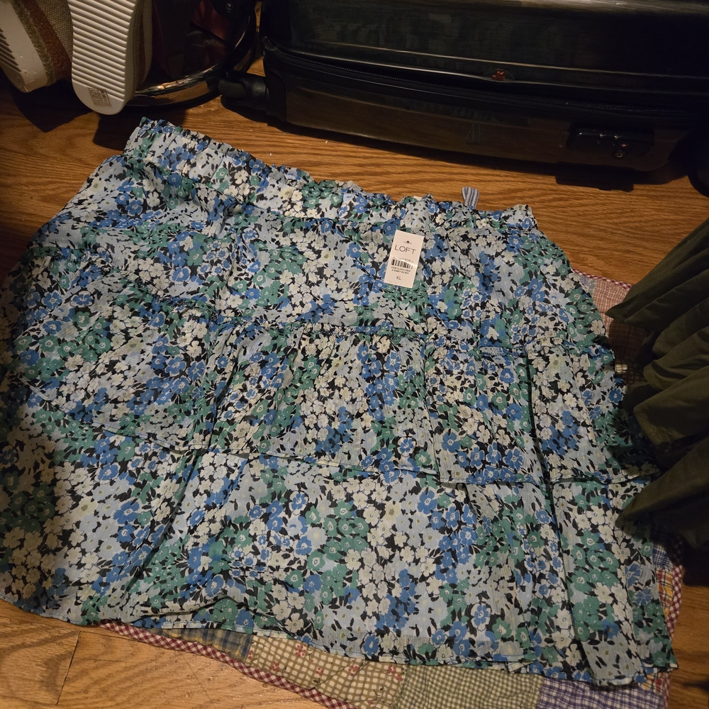 LOFT Floral Mini Skirt in Blue and Green